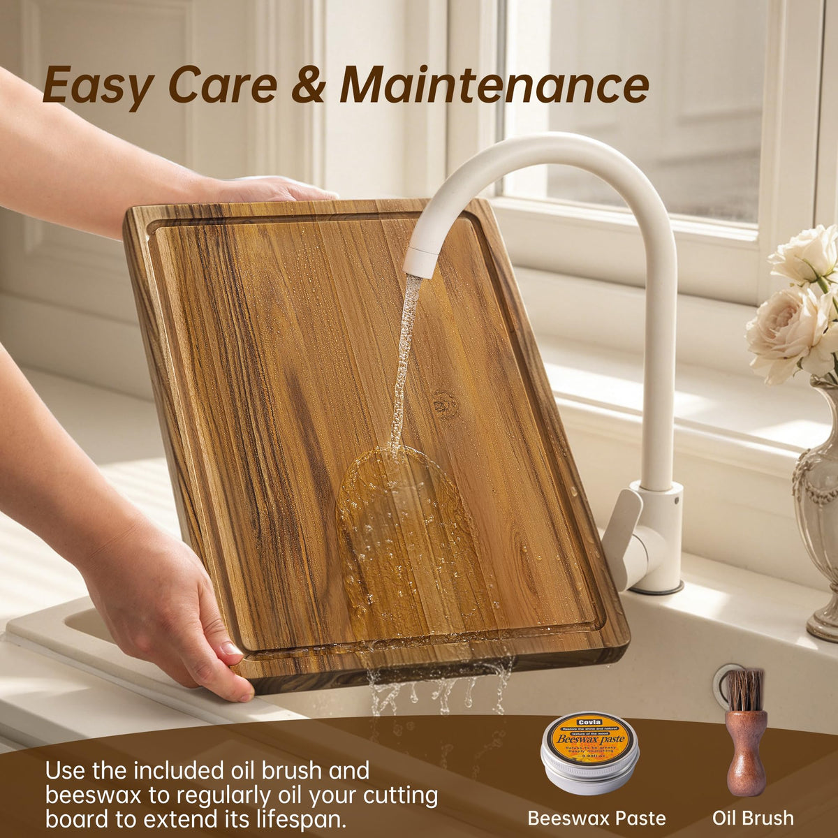 THETCHRY Teak Wood Cutting Board Set of 3 Wooden Cutting Boards for Kitchen
