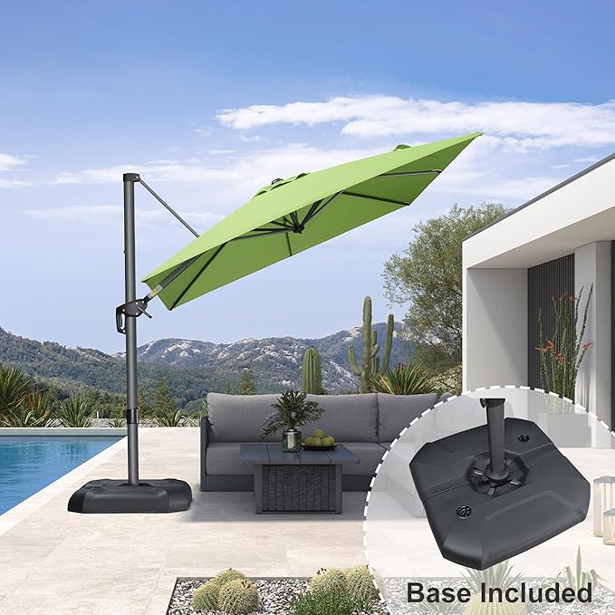 PURPLE LEAF 8 Feet Square Cantilever Umbrella Patio Umbrella with Base Outdoor Umbrella Aluminum Offset with 360-degree Rotation for Garden Deck Pool Patio Apple Green