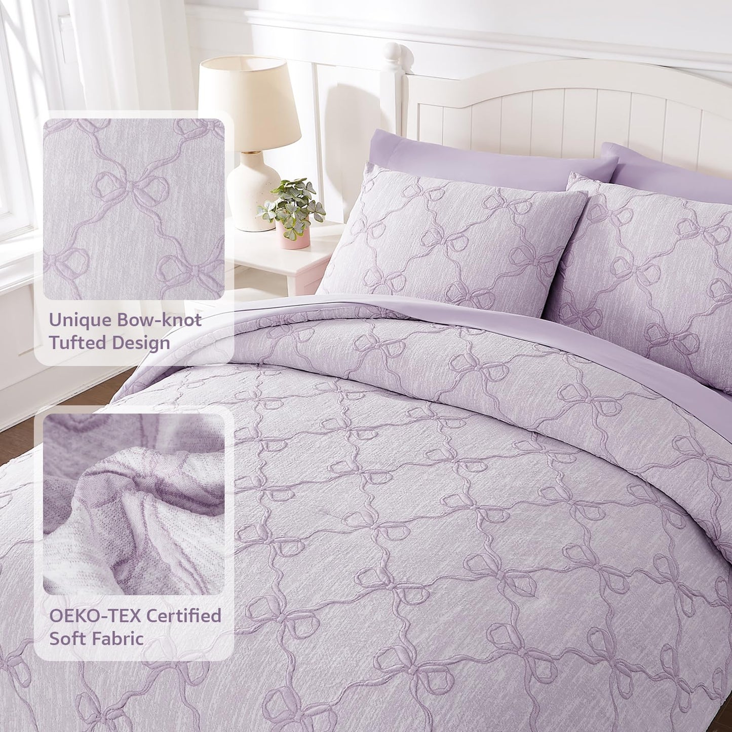 Wink Deer Twin Comforter Set with Sheets for Girls-5 Pieces Twin Bedding Sets with Light Purple Comforter, Sheets, Pillowcase & Sham for Kids (Purple Diamond, 66" X 86")