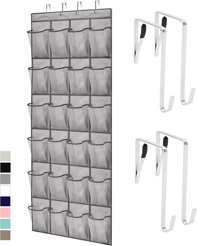 GORILLA GRIP Over the Door Shoe Organizer, 24 Large Breathable Mesh Pockets