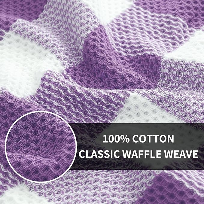 Homaxy 100% Cotton Waffle Weave Check Plaid Dish Cloths, 12 x 12 Inches