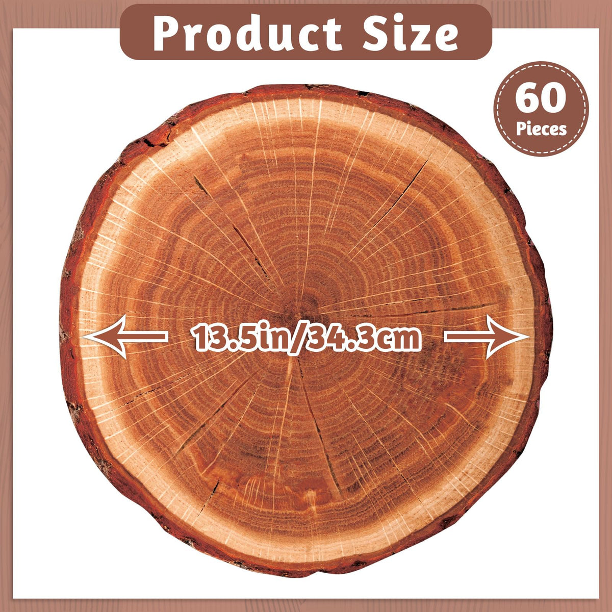 60 Pcs Wood Placemats, 13.5 Inch Disposable Paper Placemats Rustic Wedding Decor,Brown Round Table Mats Bulk for Table Setting Farmhouse Wedding Banquet Dinner Party Decor