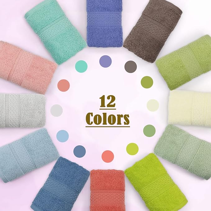 Cleanbear Hand Towels 12 Pack 12 Colors 100% Cotton Hand Towel Set
