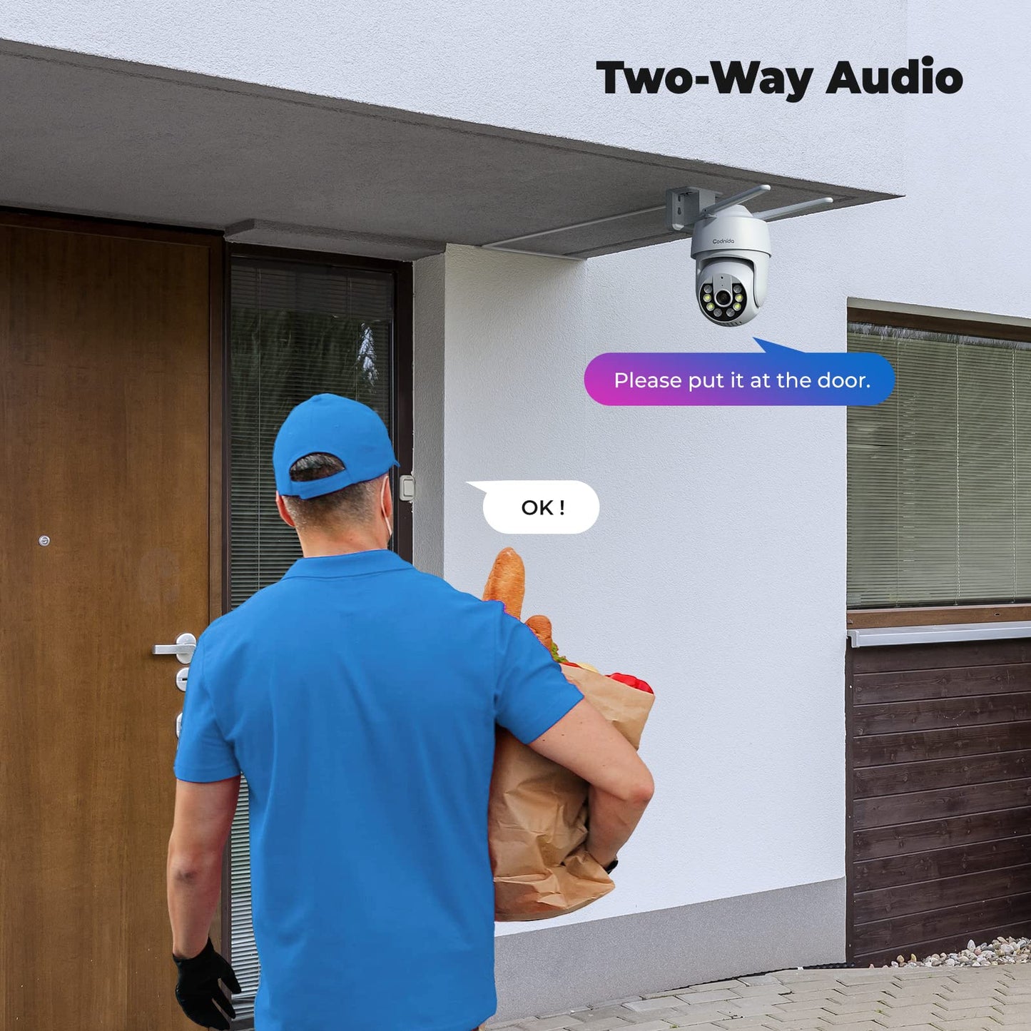 Codnida 2K Security Camera Outdoor, 360° PTZ WiFi Camera, CCTV Camera with 24/7 Recording, PIR Human Detection, Sound and Light Alarm, Support 16-128G SD Card, Works with Alexa