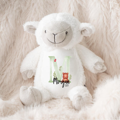 Crafted Memories - Personalised Teddy | Velveteen Bunny Soft Toy | Customisable Name for Newborns | Keepsake for Boys & Girls | Baby Shower Item | Green Initial | Grey or White, 20-23cm