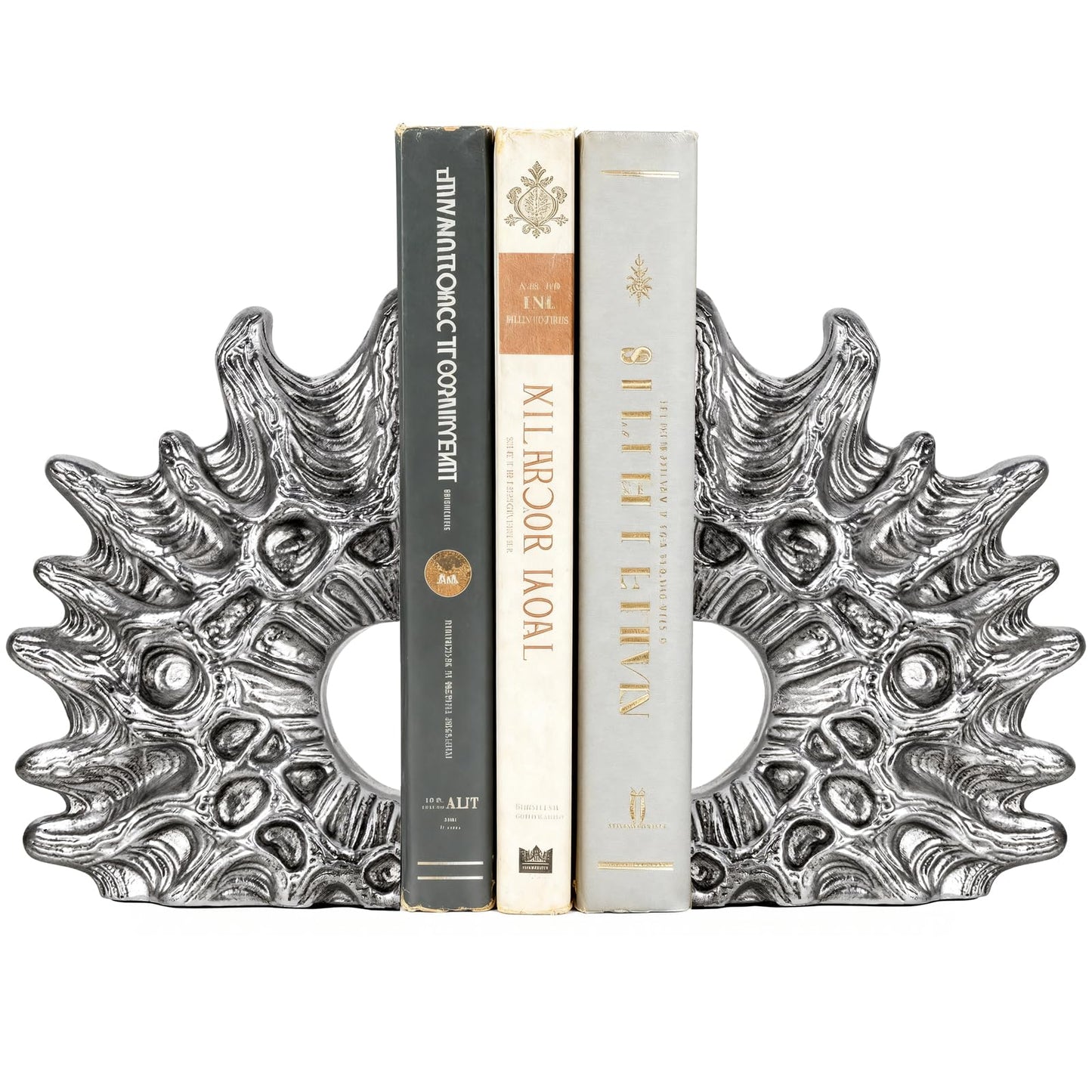 MXARLTR Coral Bookends, Coastal Resin Coral Decorative Bookends, Heavy Duty Non-Slip Book Holders for Shelves, Office Desk, Living Room, Nautical Home Decor (Silver)