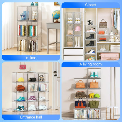 Hinleemly 2 Pack Purse Organizer for Closet,Acrylic Display Box for Handbag Organizer,Multi-Layered Storage Box Handbag Storage with Magnetic Doors Suitable for Collectible Handbags Knapsack