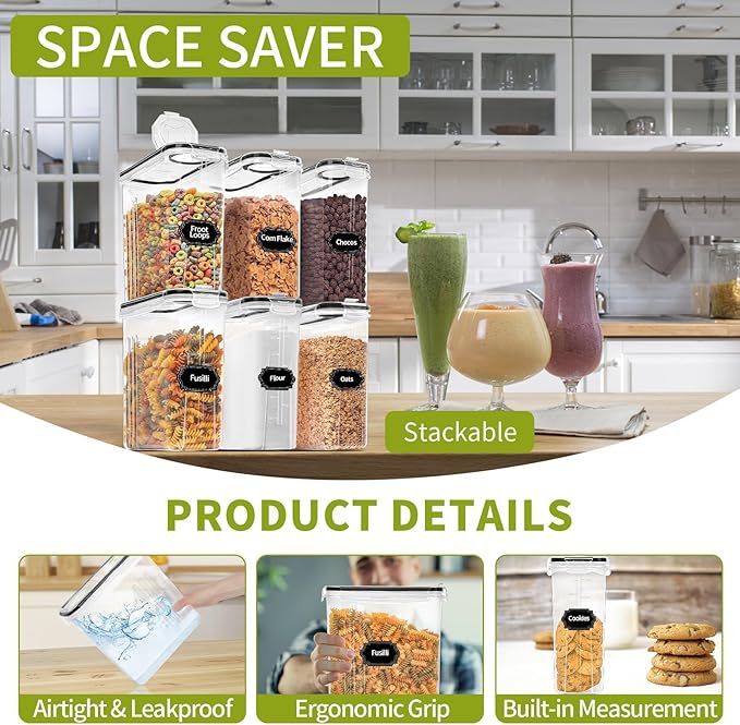 Skroam 8PCS Cereal Containers Storage, Airtight Food Storage Containers