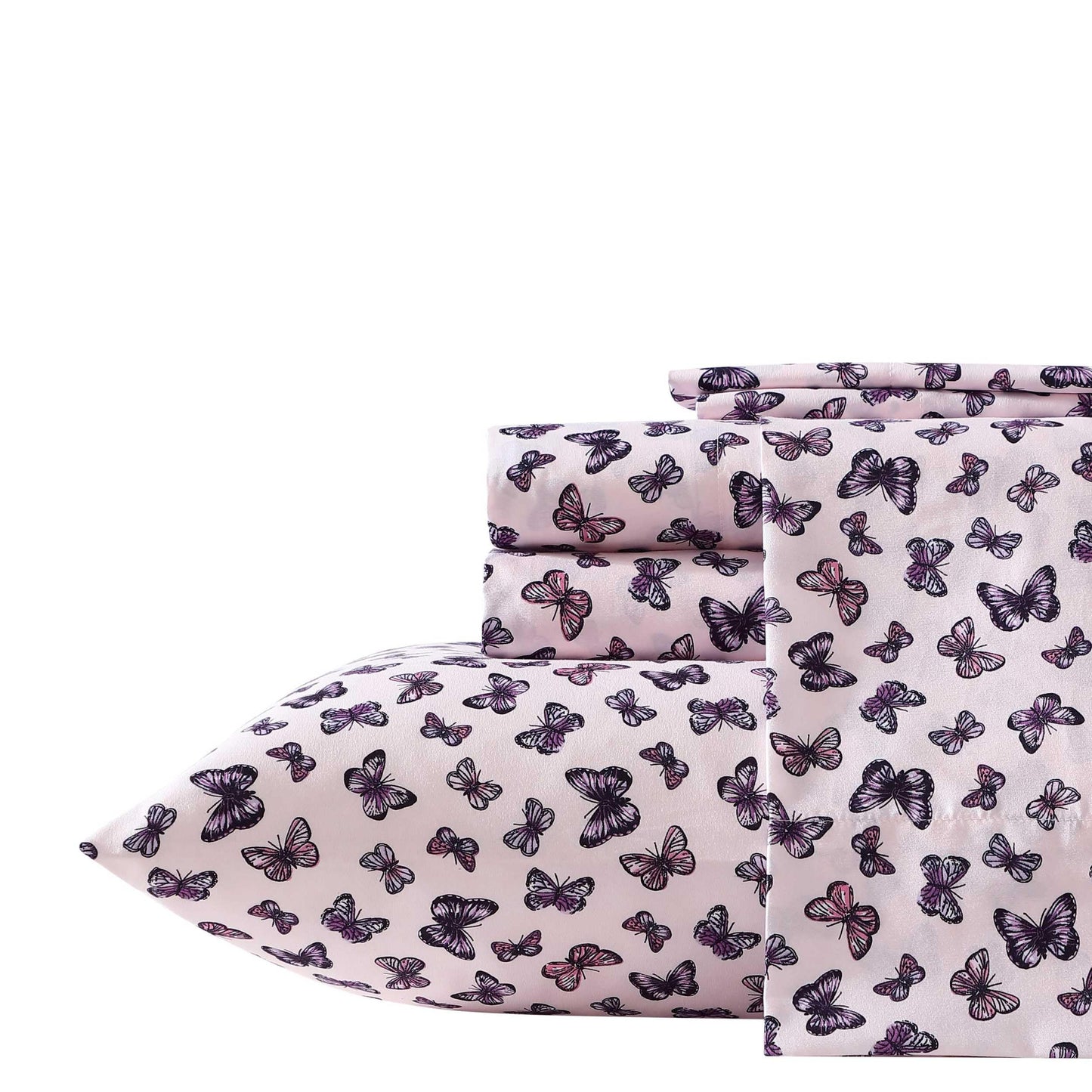 Betsey Johnson - Full Size Sheet Set, Smooth & Lightweight Bonus Bedding with Deep Pockets, Fade & Wrinkle Resistant, 6 Piece Bed Sheets with Matching Pillowcases (Butterfly Delight Pink)