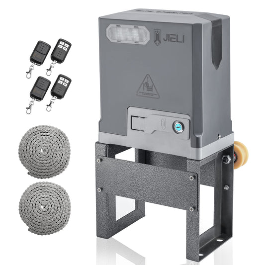JIELI 3300 lb Automatic Sliding Gate Opener with 4 Remote Controls, Electric Rolling Driveway Slide Gate Motor, Complete Gate Operator Hardware Security System Kit for Sliding Gate Up to 40 Feet