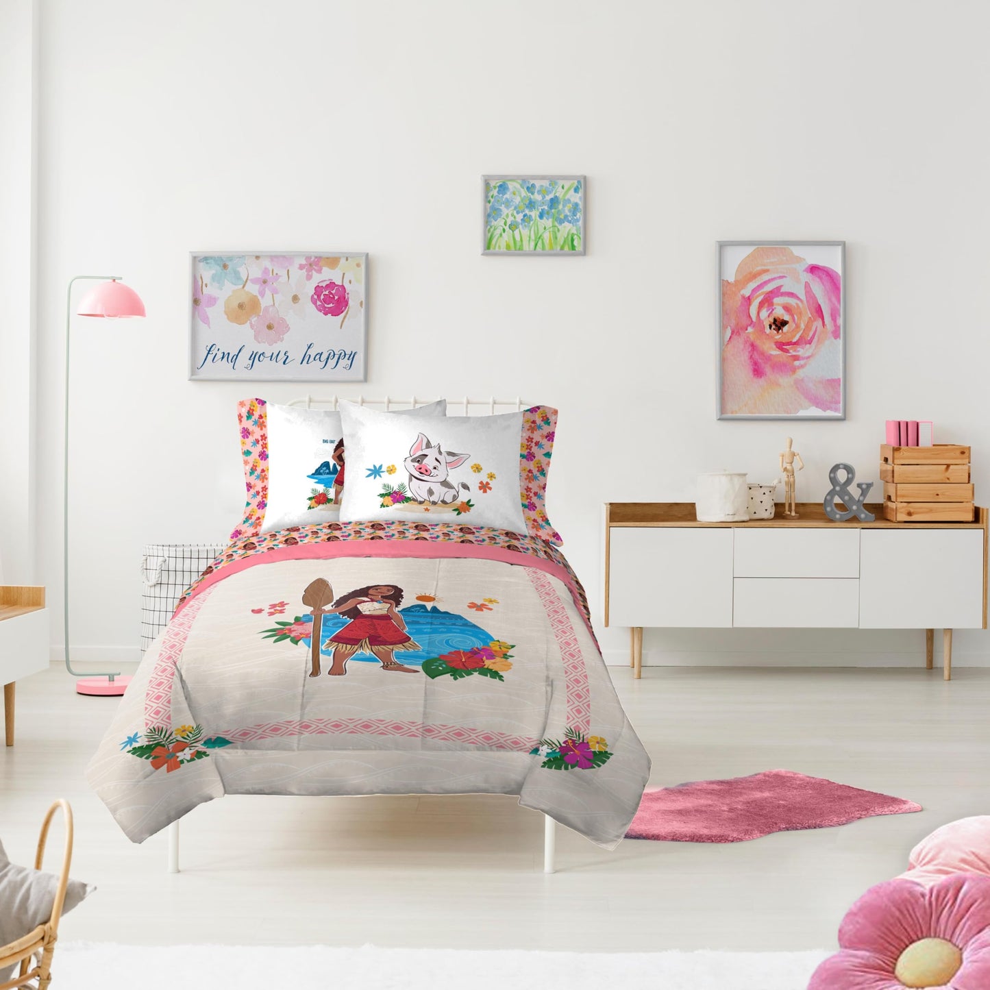 Jay Franco Disney Moana Twin Comforter Set - 5 Piece Bedding Includes Sheet Set & Pillow Covers - Super Soft Floral Cozy Bedding