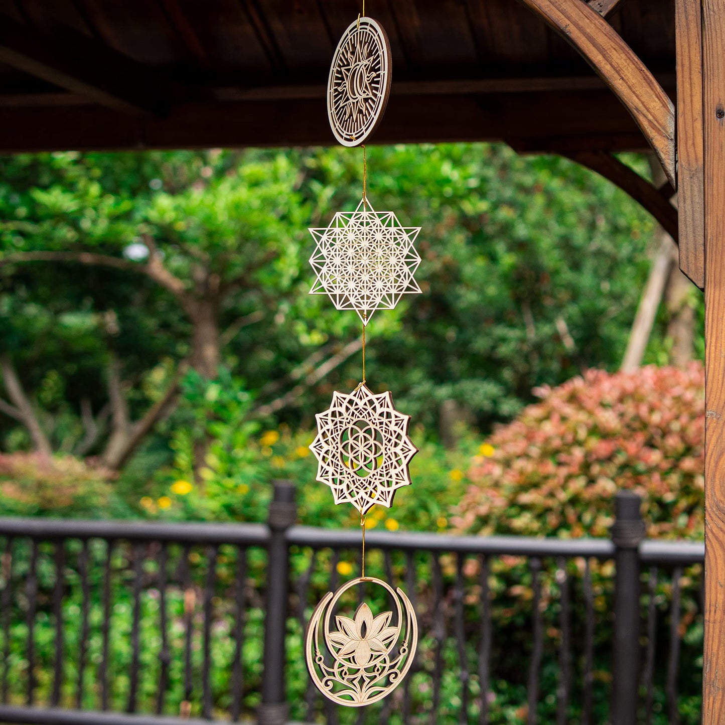 Qallicon 5.31" Sacred Geometry Wall Art 4 PCS Set, (Mandala, Buddha Lotus, 64 Star Tetrahedron, Sun Moon and Stars) Crystal Grid Meditation Chakra Wooden Wall Art Yoga Decor Spiritual Gifts
