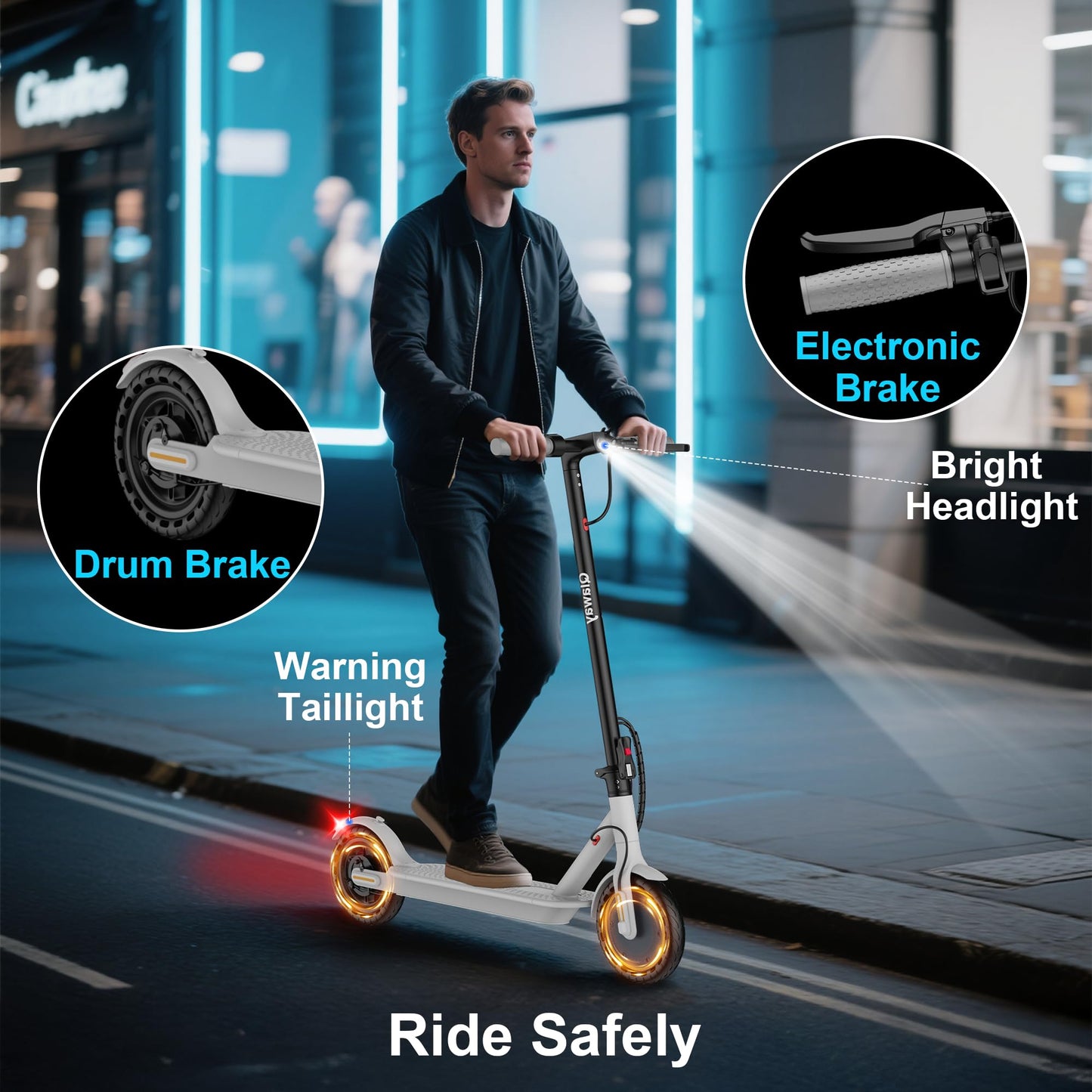 Qlaway 8.5" Aluminum Alloy Frame E Scooter for Adults 19 MPH Sport Escooter 350W Motor, Electric Scooter Up to 22 Miles Range, Bearing 265 LBS/APP Control-White