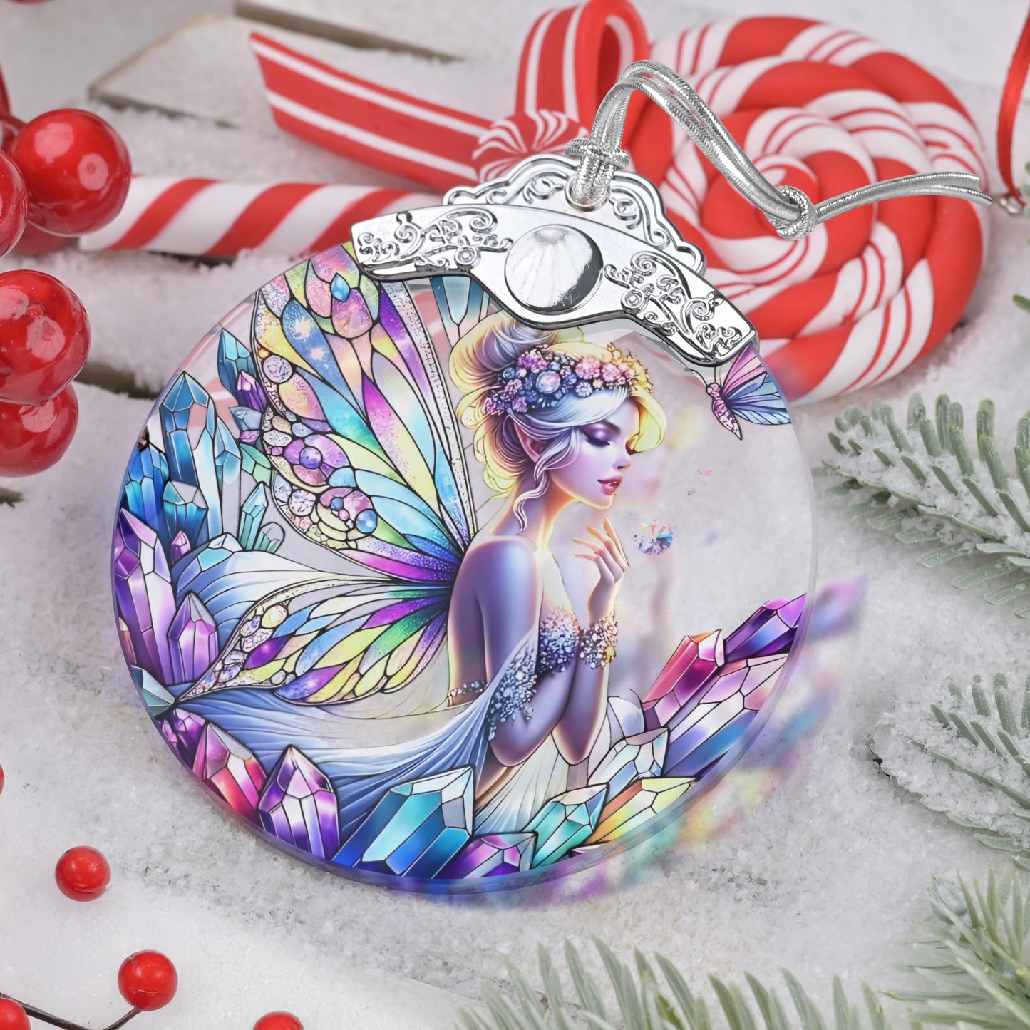 Jocidea Enchanting Fairy Christmas Ornament - Stained Glass Hanging Decor for Tree - Gift for Friends, Sisters