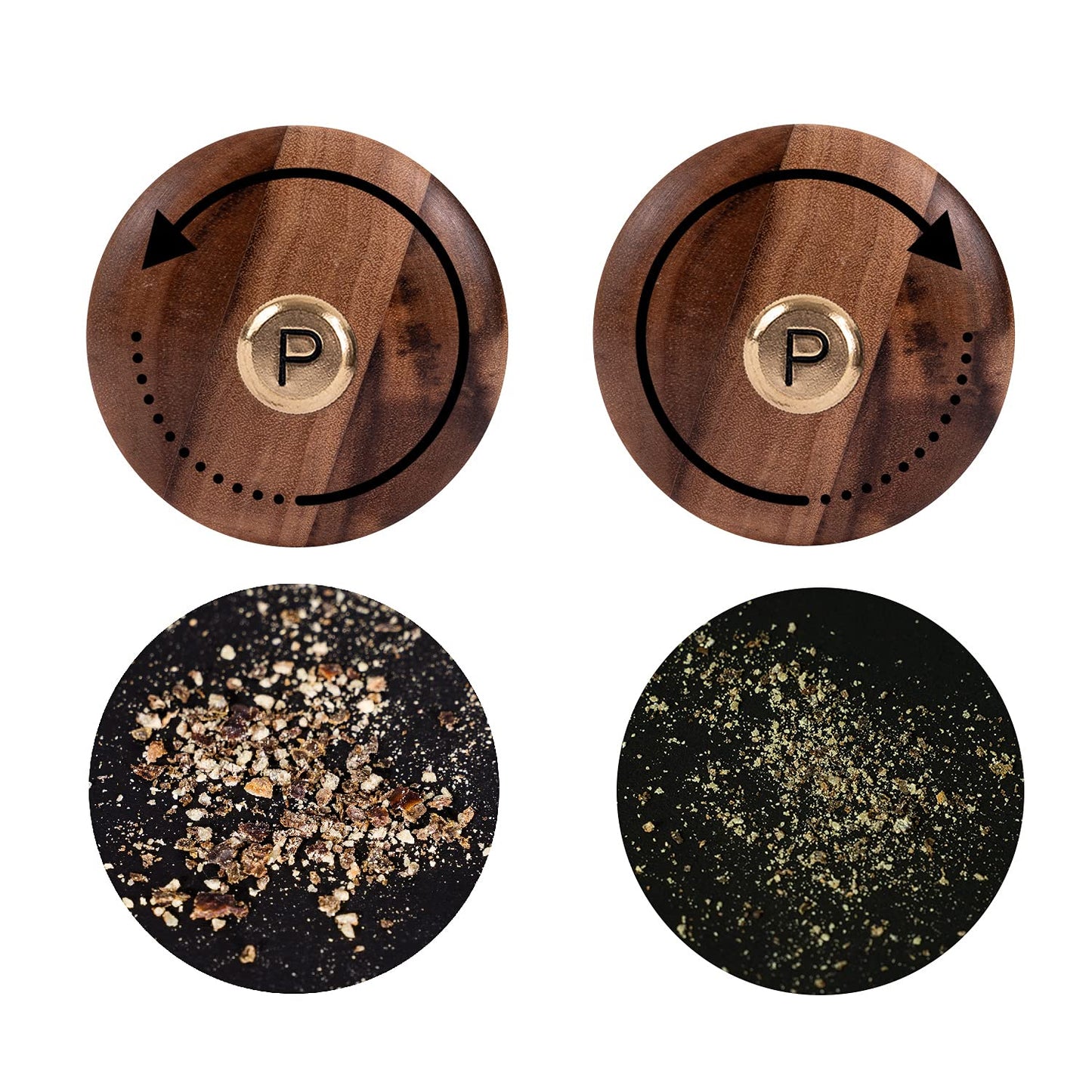 DeroTeno Salt and Pepper Mill Set with Tray, Adjustable Ceramic Grinder Salt Mill, Stainless Steel Grinder Pepper Mill, Acacia Wood, 27 cm / 10 inch Height, Bottom Dia 6 cm (Tray is Included)