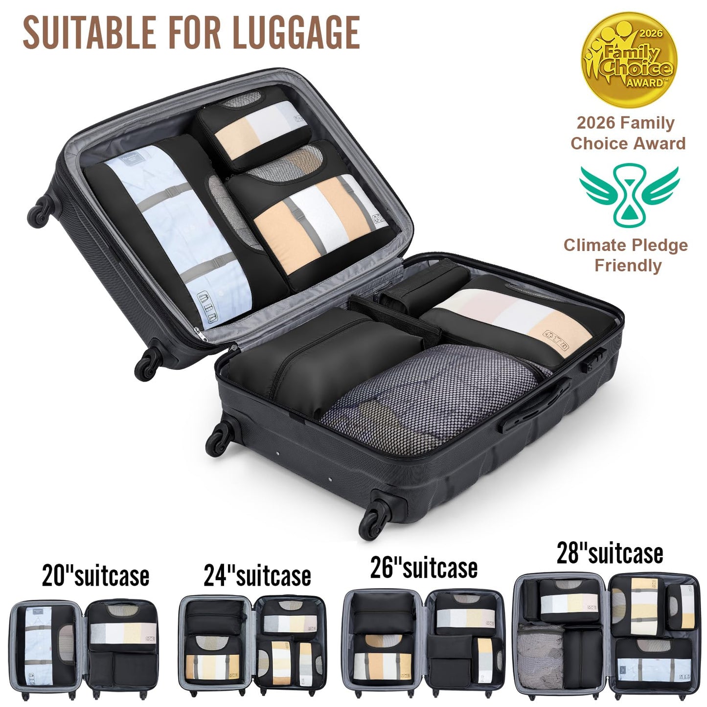 Veken 10 Set/8 Set Packing Cubes for Travel Essentials, Suitcase Organizer Bags in 4 Sizes, Carry-On Luggage Accessories with Laundry Bag & Passport Holder, Airplane Must Have, Camp Gifts for Men