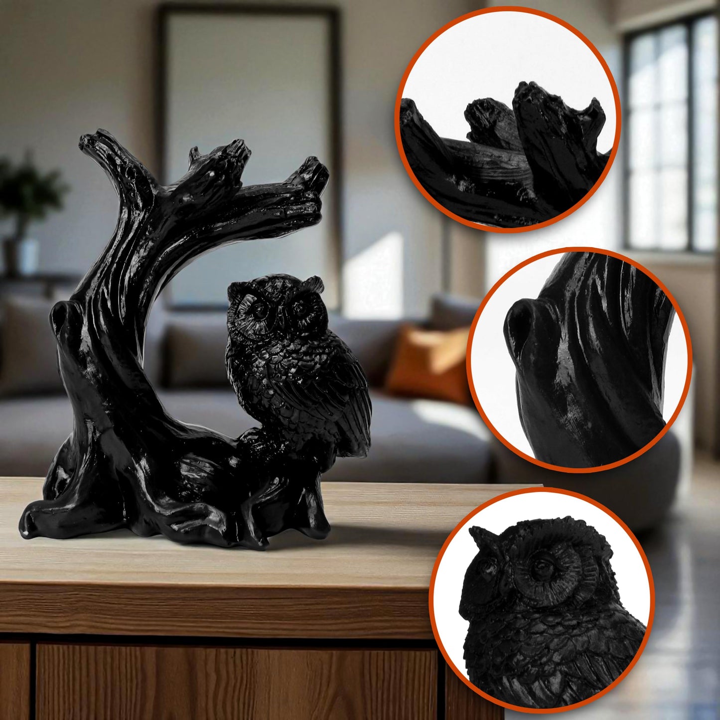 KH866 Owl Sphere Holder Crystal Stand Ball Resin Display – 4.92''x4.06'' Natural Quartz Wood Base Figurine, Stable Desktop Decoration for Bedroom, Office, Living Room, Study – Crystal Ball Decor Gift