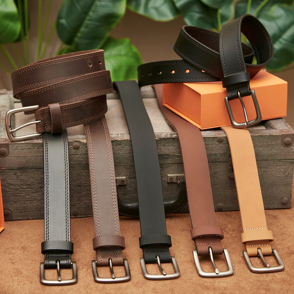 VATAN Men's Genuine Leather Casual Every Day Jeans Belts, Handmade Men Leather Belt with Gift Box, 36 (Fit Waist 34)