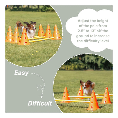 TRIXIE Pylon Obstacle Set – 6 pylons – 3 poles – variable height adjustment: 6 cm / 13.5 cm / 20 cm – orange/yellow – 32091