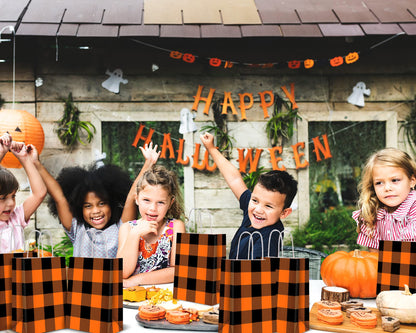 Whaline 20 Pieces Thanksgiving Fall Halloween Paper Bags Orange Black Buffalo Plaid Kraft Party Bags with Handle Party Favor Gift Bag Candy Treat Bag for Autumn Thanksgiving Halloween Wedding