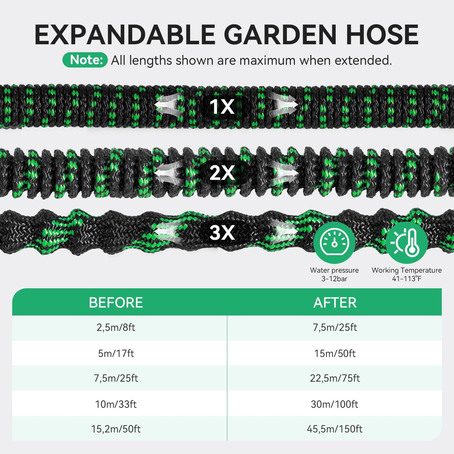 100FT Garden Hose – Upgraded 3-Layer Latex, No-Kink Expandable Water Hose with 3/4"& 1/2" Metal Connectors, 10-Function Spray Nozzle, Flexible Hose Pipe for Gardening, Washing & Cleaning