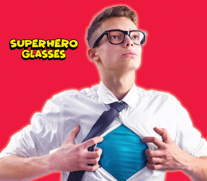 Kangaroo Black Fake Glasses - Classic Superhero Glasses Frames - Retro Clear Non-Prescription Nerd Costume Eyeglasses for Men & Women for Halloween Cosplay