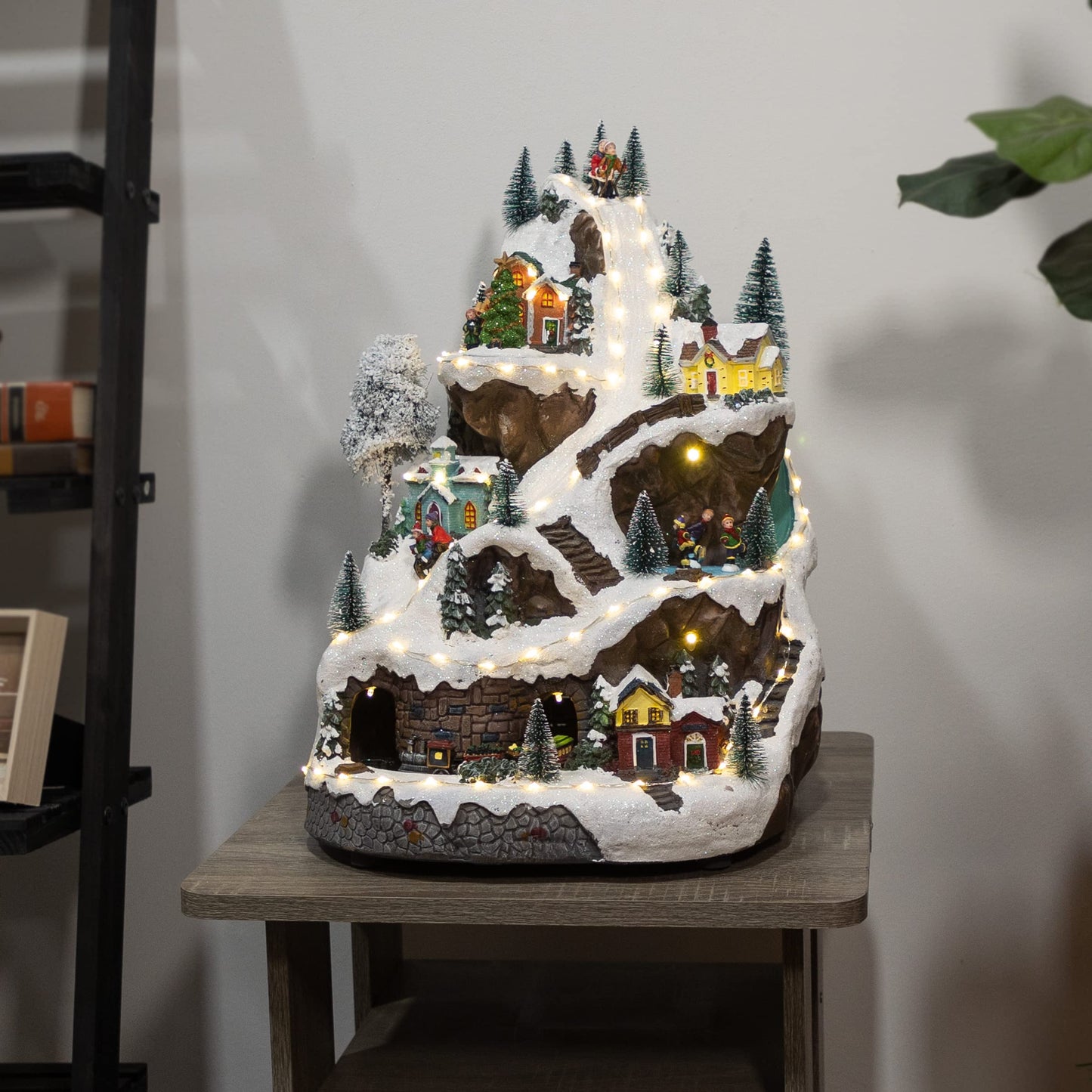 Alpine Corporation 18"H Indoor Animated Winter Wonderland Christmas Tabletop Decor with and Warm White LED Lights and Music, Holiday Display
