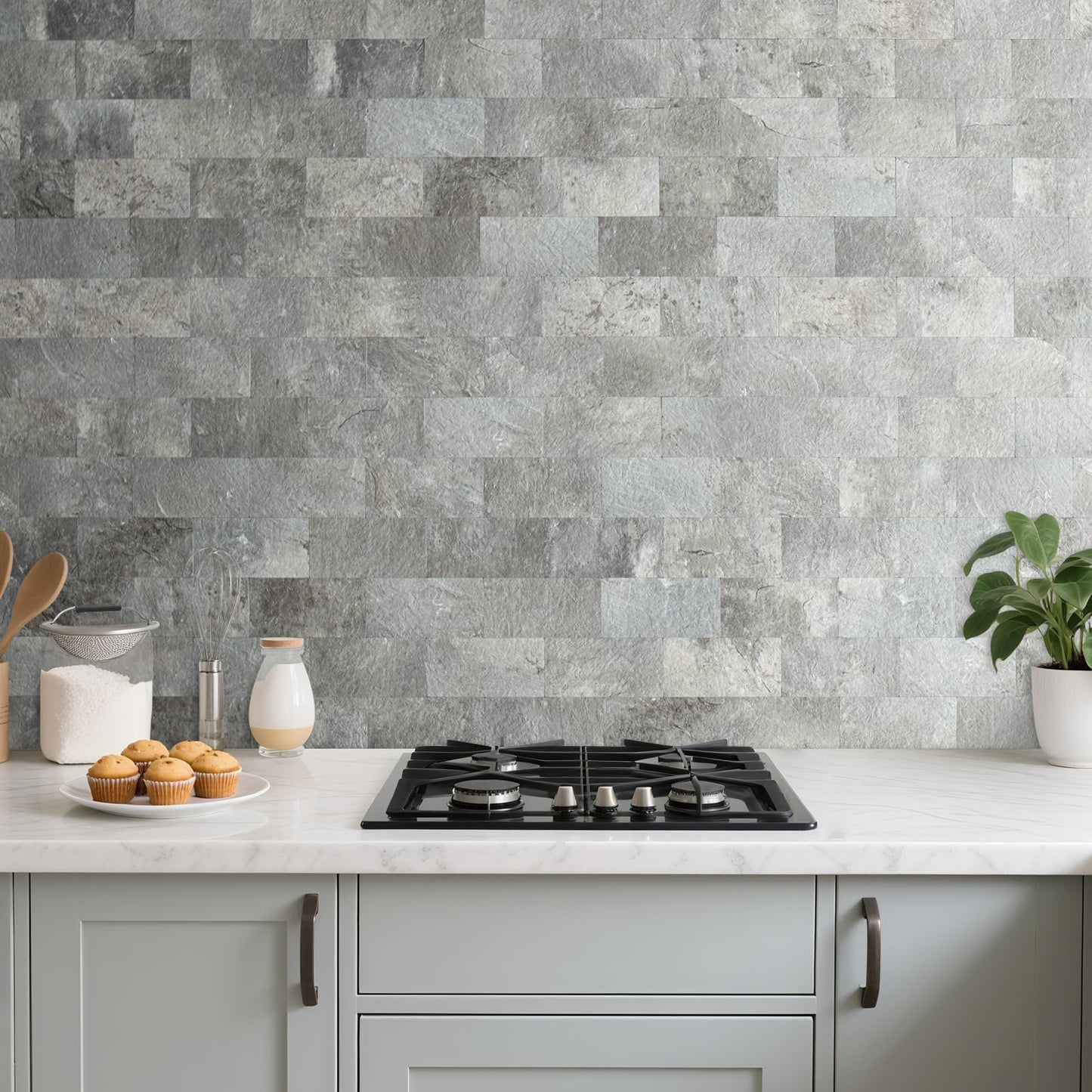 AULIGET 4 Pieces Mountain Rock Peel and Stick Backsplash Wall Tile, 3" x 6" PVC Faux Stone Stick on Tiles for Backsplash Kitchen and Bathroom, 4 Pieces