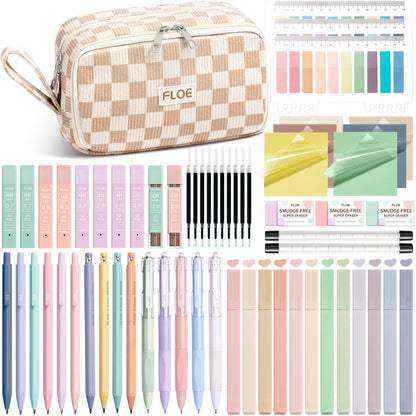 62PCS Aesthetic School Supplies, Cute Back to School Supplies College Essentials Preppy Stationary Set with Large Pencil Pouch Case, Pastel Highlighters Gel Pens Mechanical Pencils for Student Girls