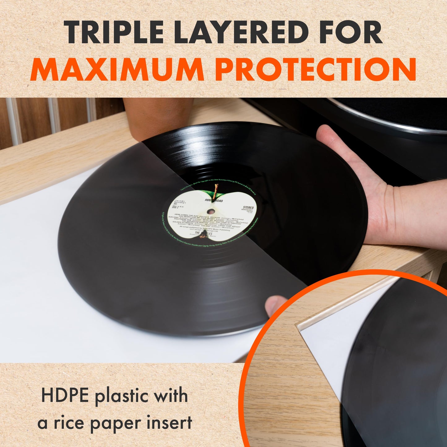 100x 12 Inch Anti Static Inner Vinyl Record Sleeves | Audiophile Poly Lined Plastic Protective Album LP Sleeve | Replaces Paper Sleeves & Fits Inside Cardboard Inners | Archival Quality Triple Ply