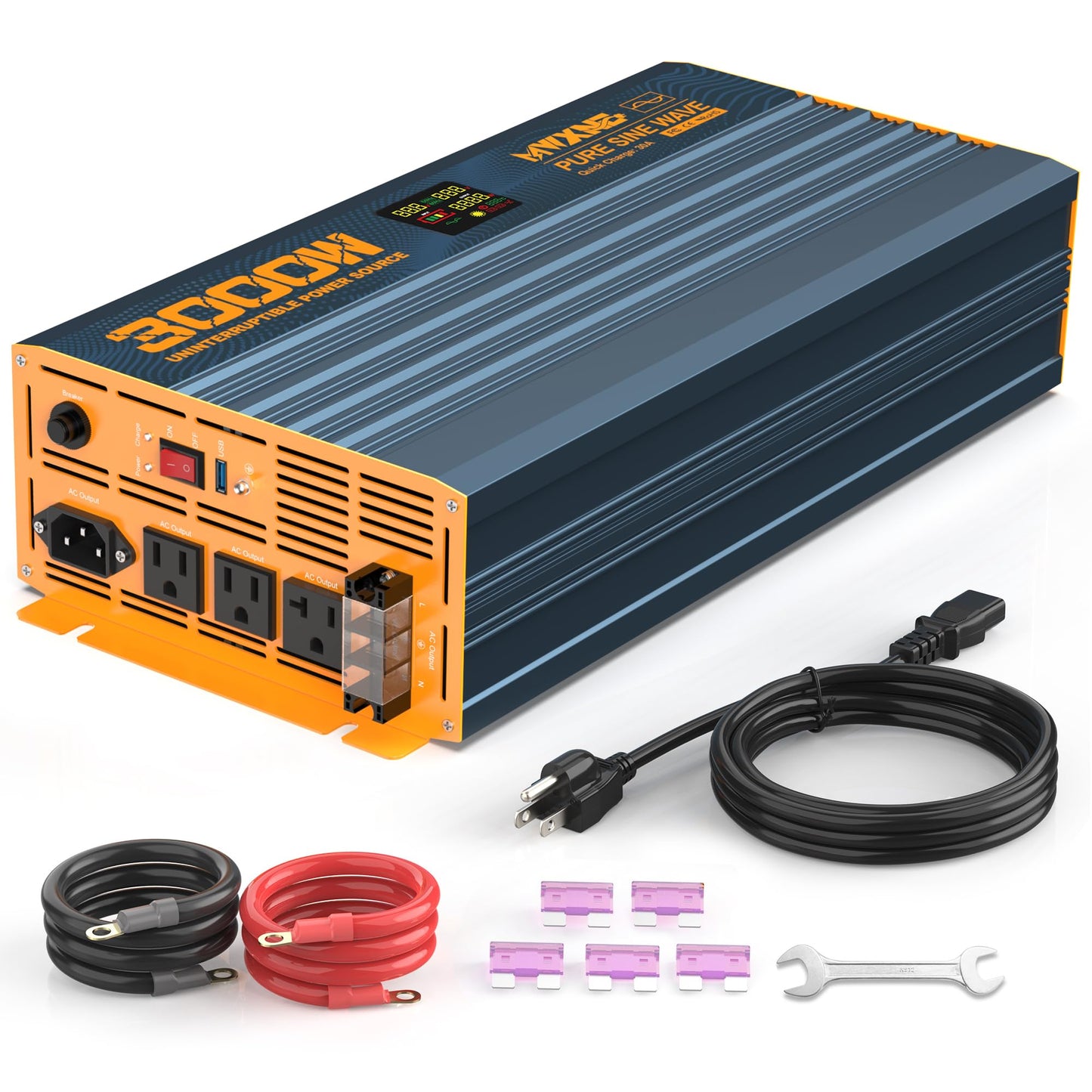 MWXNE 3000W Sump Pump Battery Backup System with LCD Display for Emergency and Power Outage, Pure Sine Wave Inverter, Auto Switches for Grid and Battery
