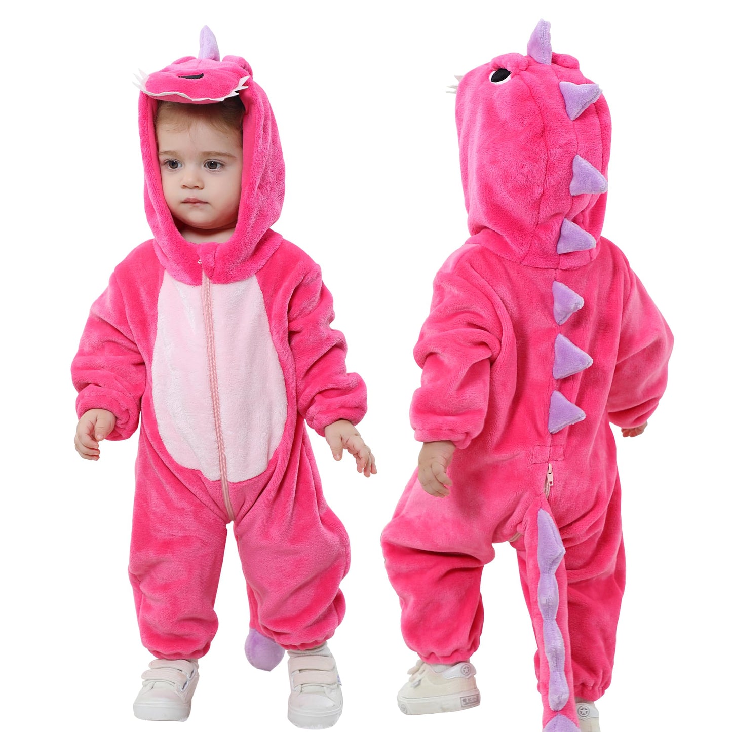 Doladola Unisex Baby Toddlers Romper Jumpsuit Hooded Cartoon Sleepsuits Infant Outfit (3-4 Years, Rose Dinosaur)