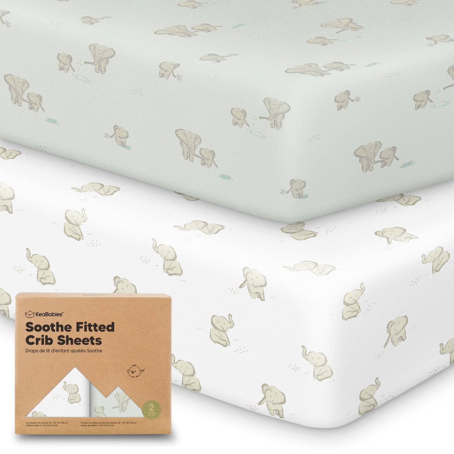 KeaBabies 2-Pack Organic Cotton Crib Sheets for Boys, Girls - 52x28 Fitted Crib Mattress Sheet Neutral, Breathable Cover for Baby Bed Set, Toddler Mattress, Soft & Cute Prints (Elly)
