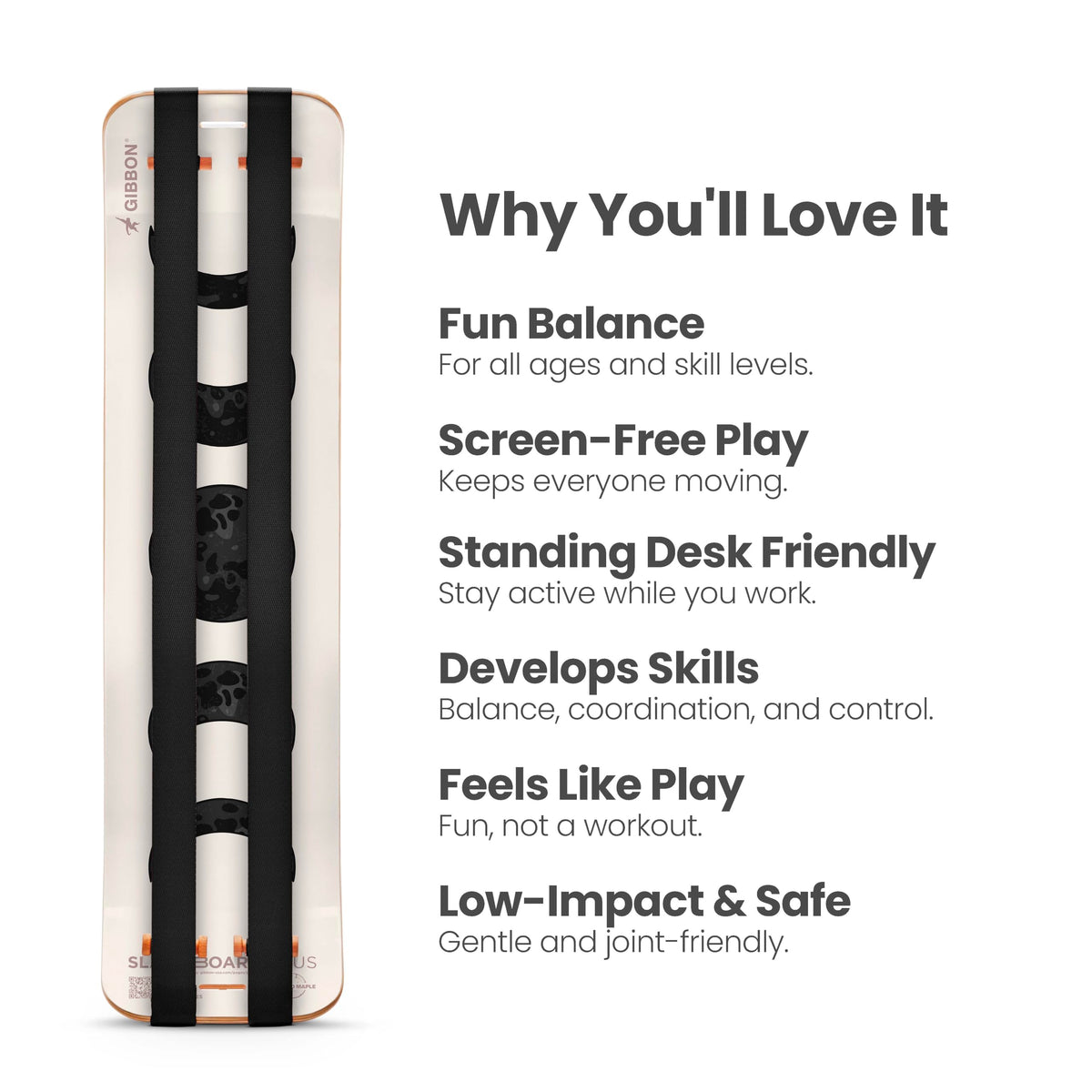GIBBON SlackBoard Plus - 2-in-1 Slackline Balance Board for Adults - Workout Equipment Home Gym Training - Slack Board Wooden Balance Trainer - Standing Desk Exercise, Yoga, Agility, Pilates, Core