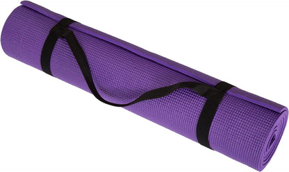Yoga Mat - Thick Double-Sided Foam Gym and Workout Equipment - Padded Fitness Surface for Pilates with Carrying Strap by Wakeman (Purple)