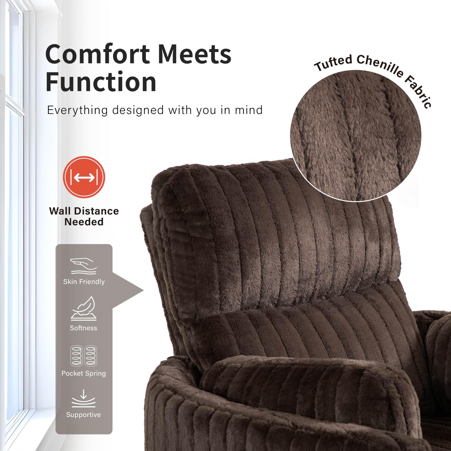 Furniture of America Vyrinor Modern Chenille Power 220° Swivel Recliner Chair with Pillows, Reclining Glider, Comfy Sofa, Wooden Comfortable Couch for Living Room, Nursery, Home Theater, Taupe
