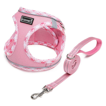DORAMIO Step-in Dog Harness and Leash Set, Soft Mesh No-Chock Reflective Breathable Easy Walk Lightweight Vest Harnesses with Safety Buckle for Small Dogs, Cats, Puppies (Pink, XXS)