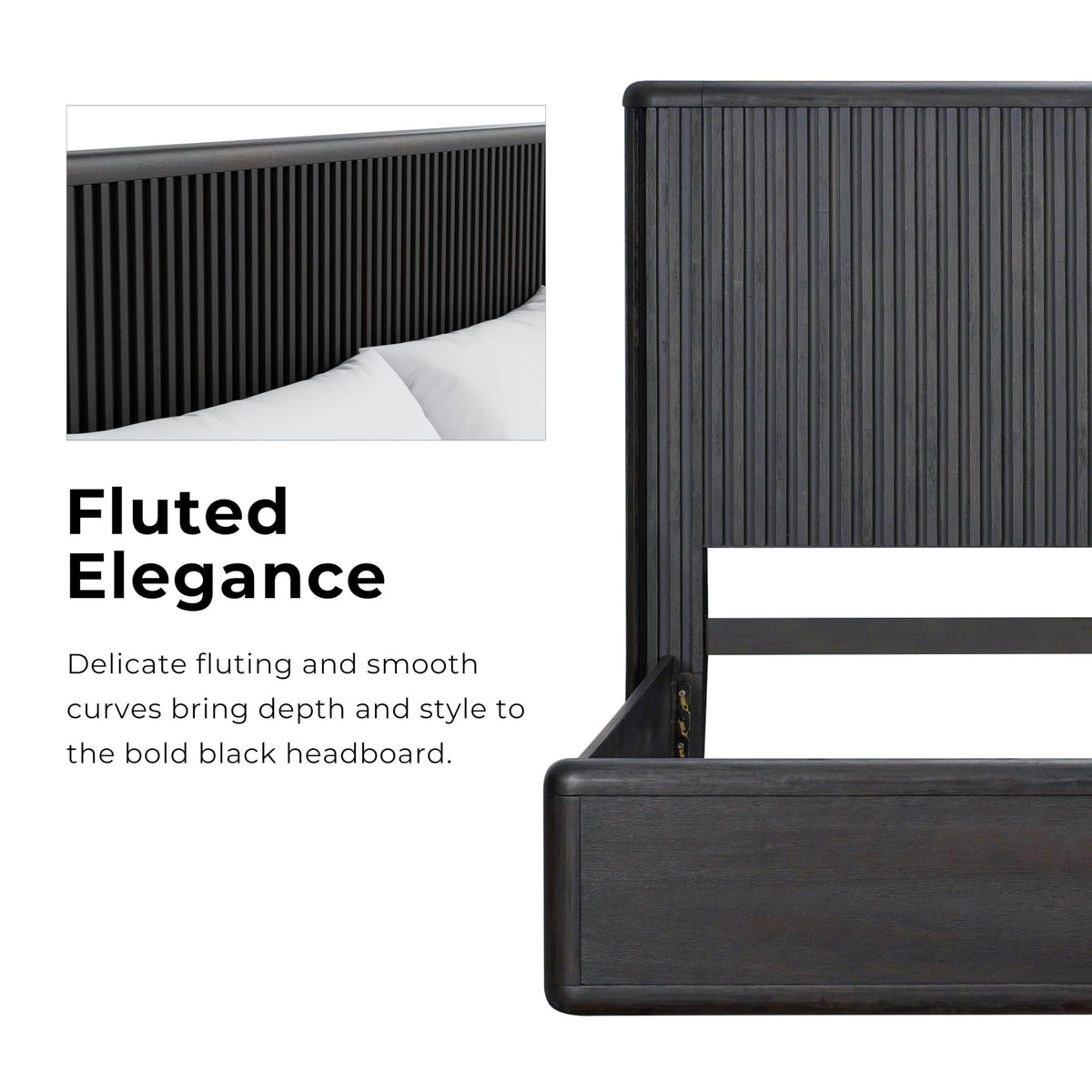 Furniture of America Elizea Modern Contemporary Solid Wood 5-Piece Queen Panel Bedroom Set with USB Ports, Fluted Headboard and Dust-Proof Case, Box Spring Needed, Black
