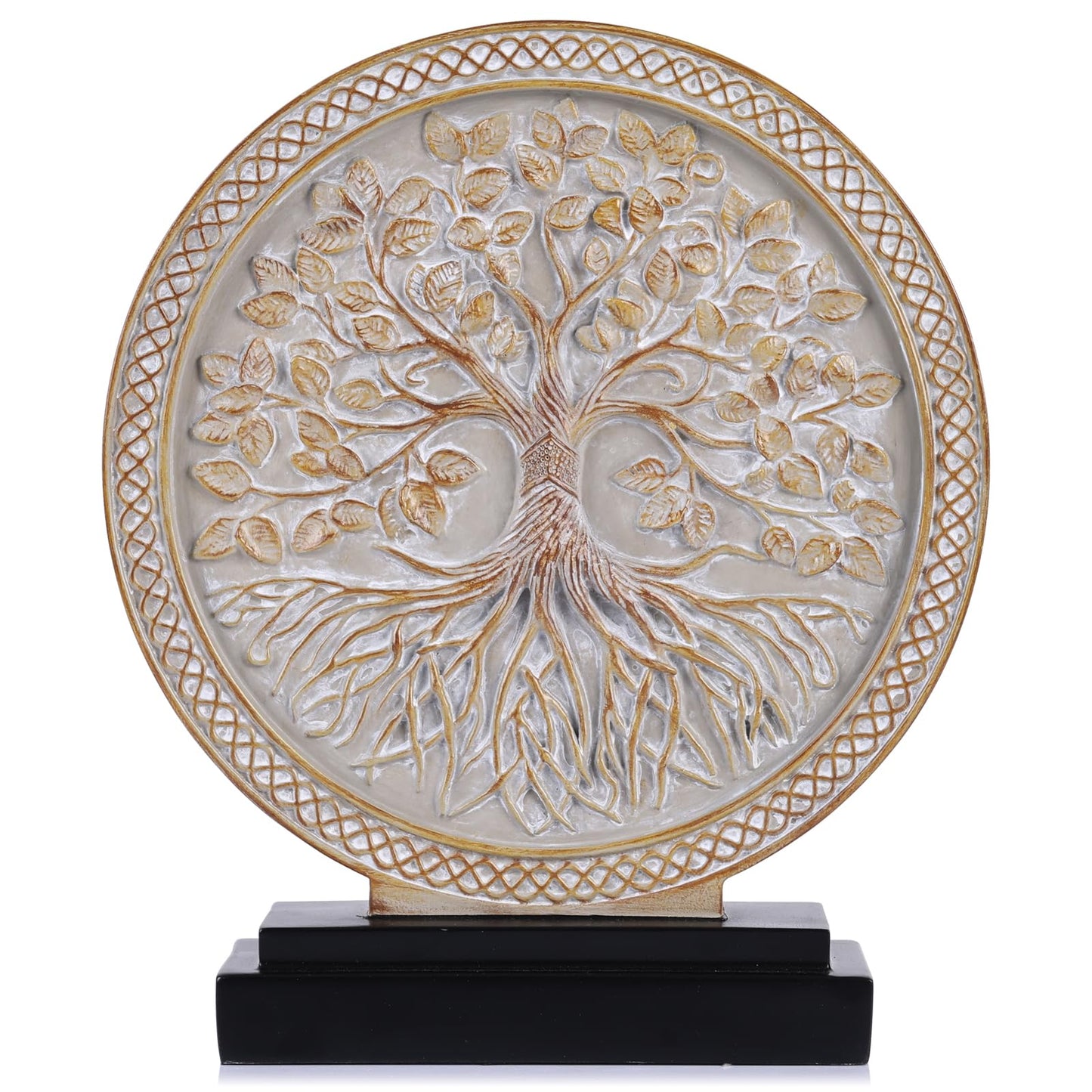 Tree of Life Sculpture for Home Decor,Above Cabinet Decor Kitchen,Boho Knick Knacks Shelf Decor Accent,Round Statue for Credenza Bookshelf Rustic Shabby Chic Center Pieces Decoration (White Gray)