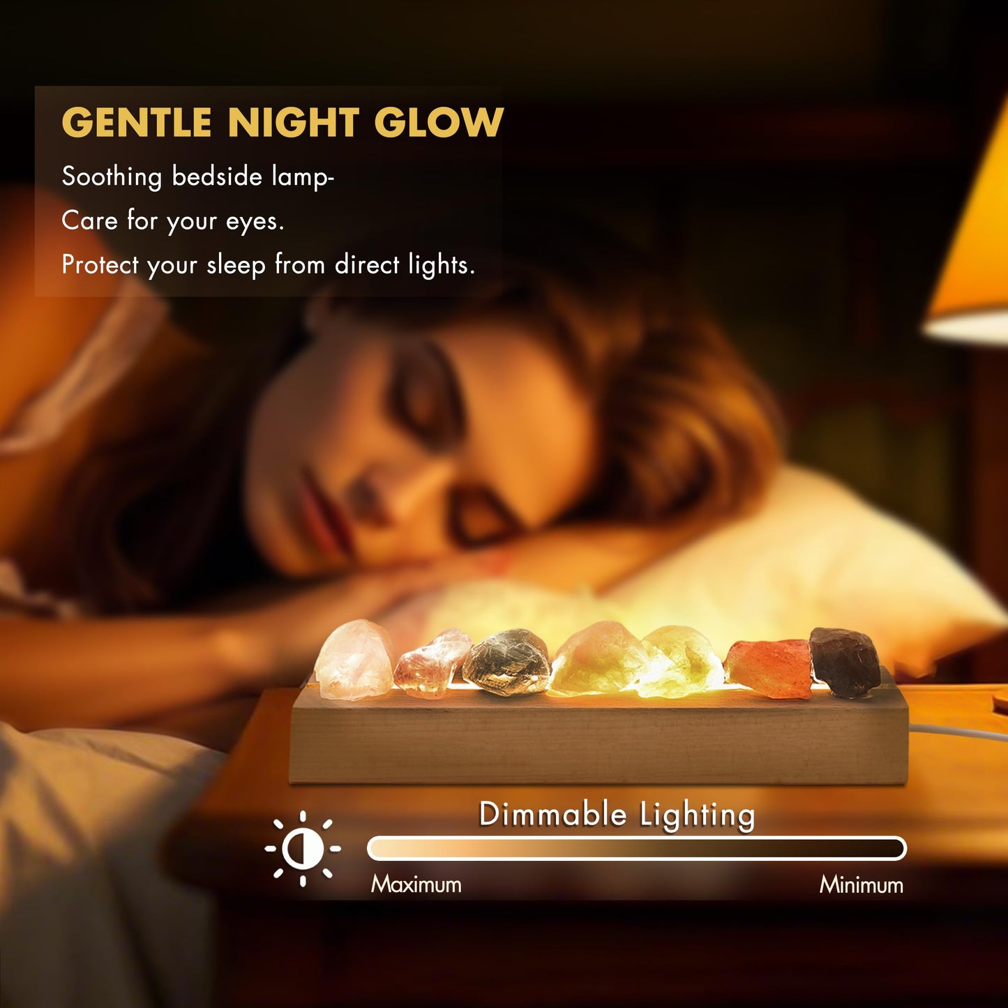 HYAMVOR Healing Crystal Night Light,7 Chakra Stones Bedside Lamp,Mood Light with Wooden LED Light Base,Healing Stones Positive Energy Night Light for Home Decor Gifts (Plug-in)