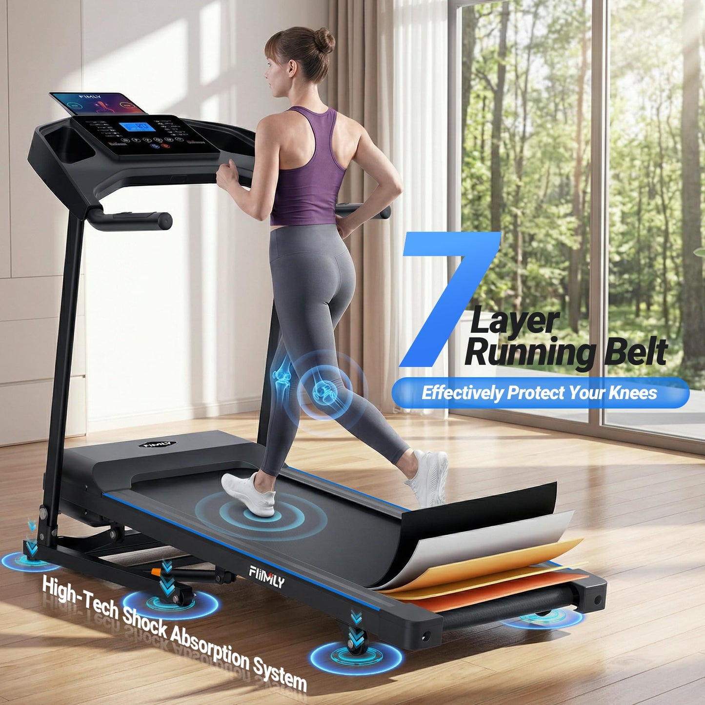 Treadmill with 20% Auto Incline, FUNMILY 4.5HP Heavy Duty Treadmill for Home, 400 lb Weight Capacity Folding Running Machine, Smart Data Monitoring/Shock Absorption/Large LED Display