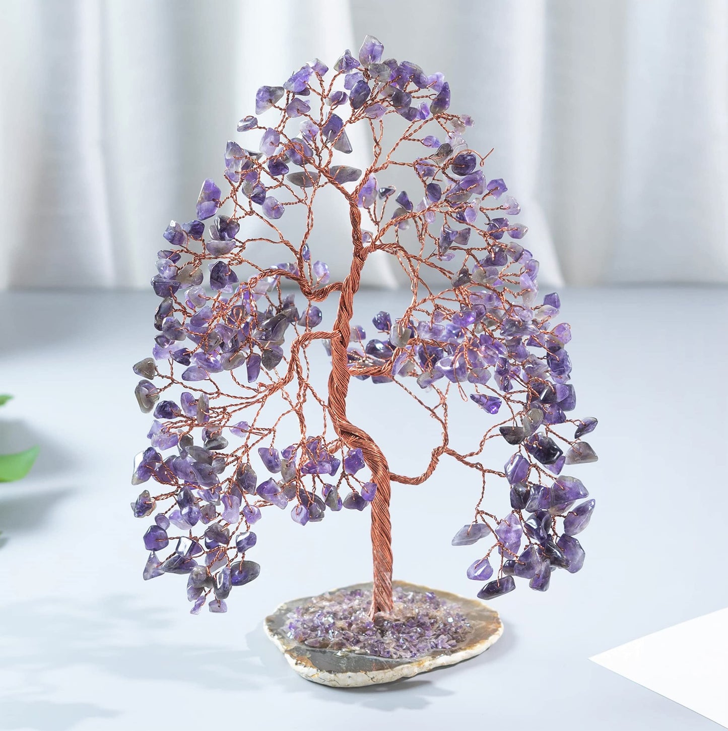 Crocon® Amethyst Crystal Tree of Life Gifts for Women, Men & Family, Gemstone Agate Slice Base Healing Chakra Feng Shui Money Spiritual Gift for mom, Wife, Sister Birthday Present Home & Room Decor