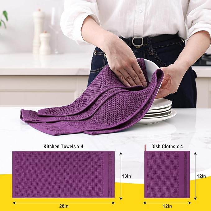 Homaxy Kitchen Towels and Dishcloths Set, 12 x 12 and 13 x 28 Inches, Super