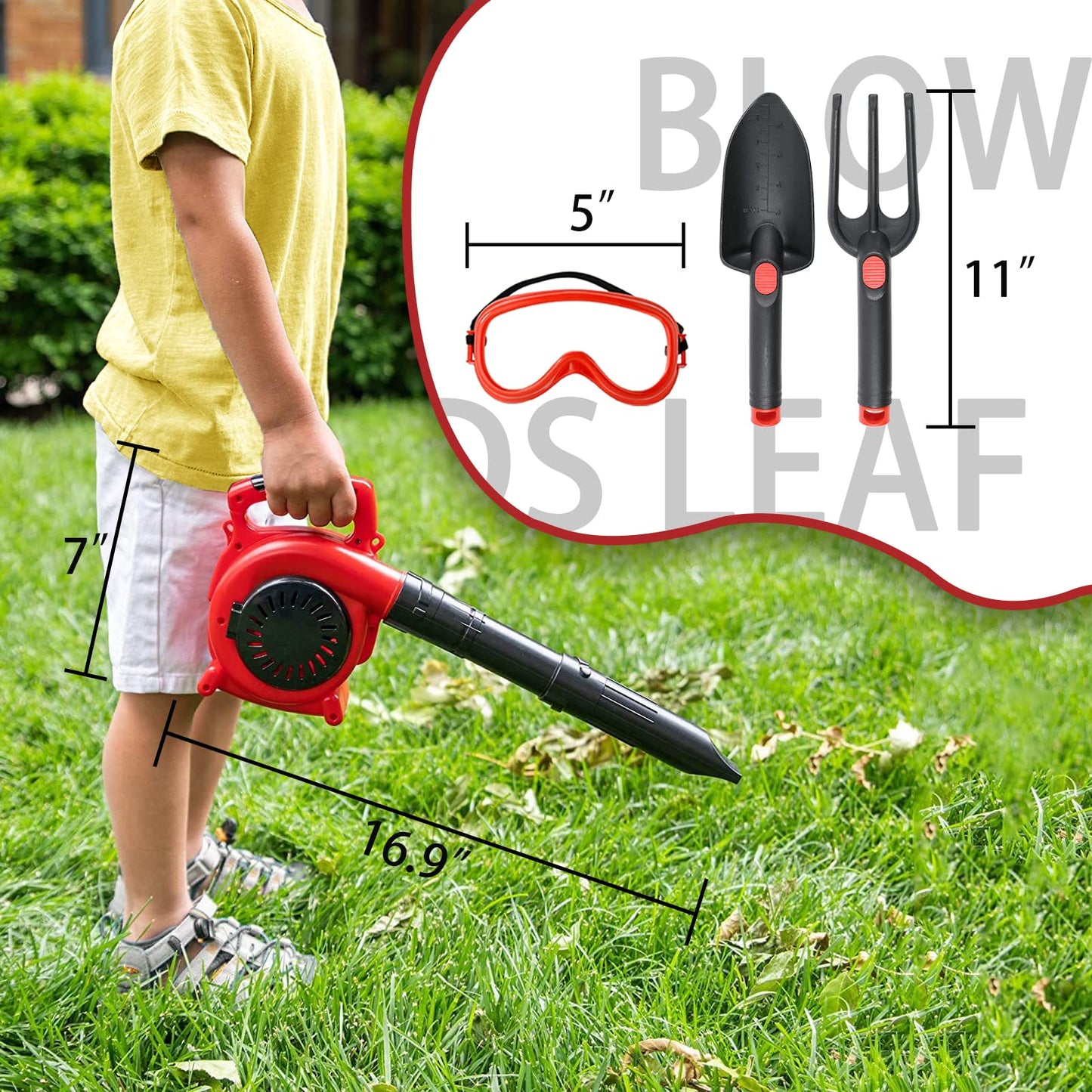 Sistracia Kids Leaf Blower Toy Tool Pretend Play Series, Toy Leaf Blower for Kids That Really Works, Outdoor Preschool Gardening Kids Tool Toy Set Gift for Boys & Girls