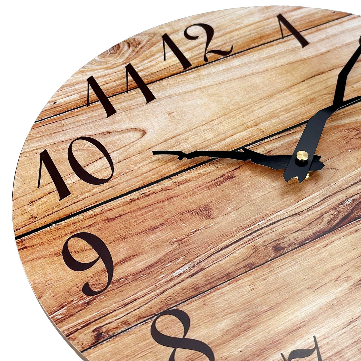 Plumeet Extra Large Wall Clock, 16'' Frameless Wooden Wall Clocks with Silent Quartz Movement, Rustic Country Village Walnut Clocks Decorative for Kitchen Bedroom Living Room, Brown