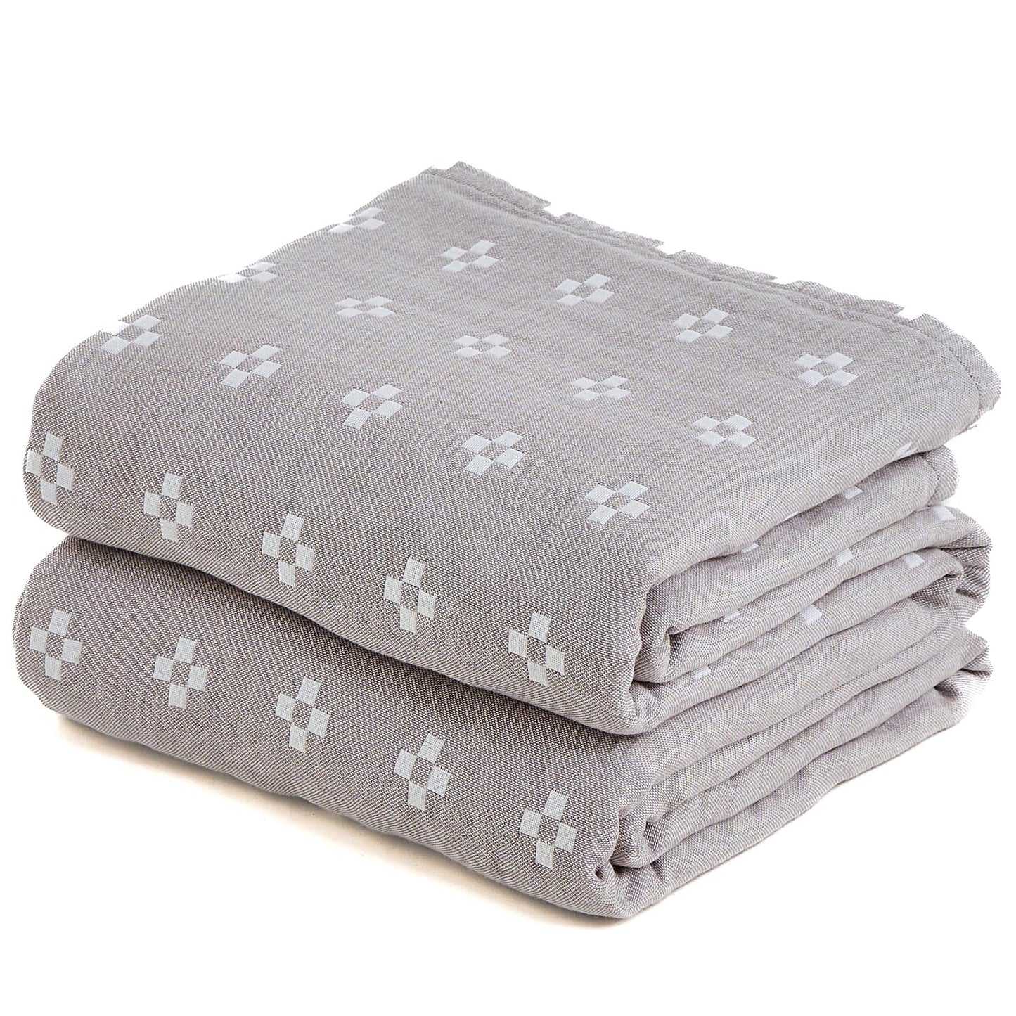 STASOPTK 100% Cotton Muslin Blanket, Soft Reversible 4-Layer Gauze Cotton Quilt,Checkered Blanket for Couch Twin Size Bedspread Room Decor Pinic Blanket, 60"×80", Grey/Off White