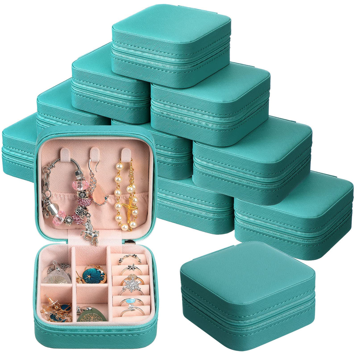 12 Pcs Small Jewelry Box Mini Travel Jewelry Case Bridesmaid Gift Pu Leather Jewelry Travel Organizer Small Jewelry Box Mini Storage Organizer Storage Box for Women Girls Bridesmaid Proposal Gift