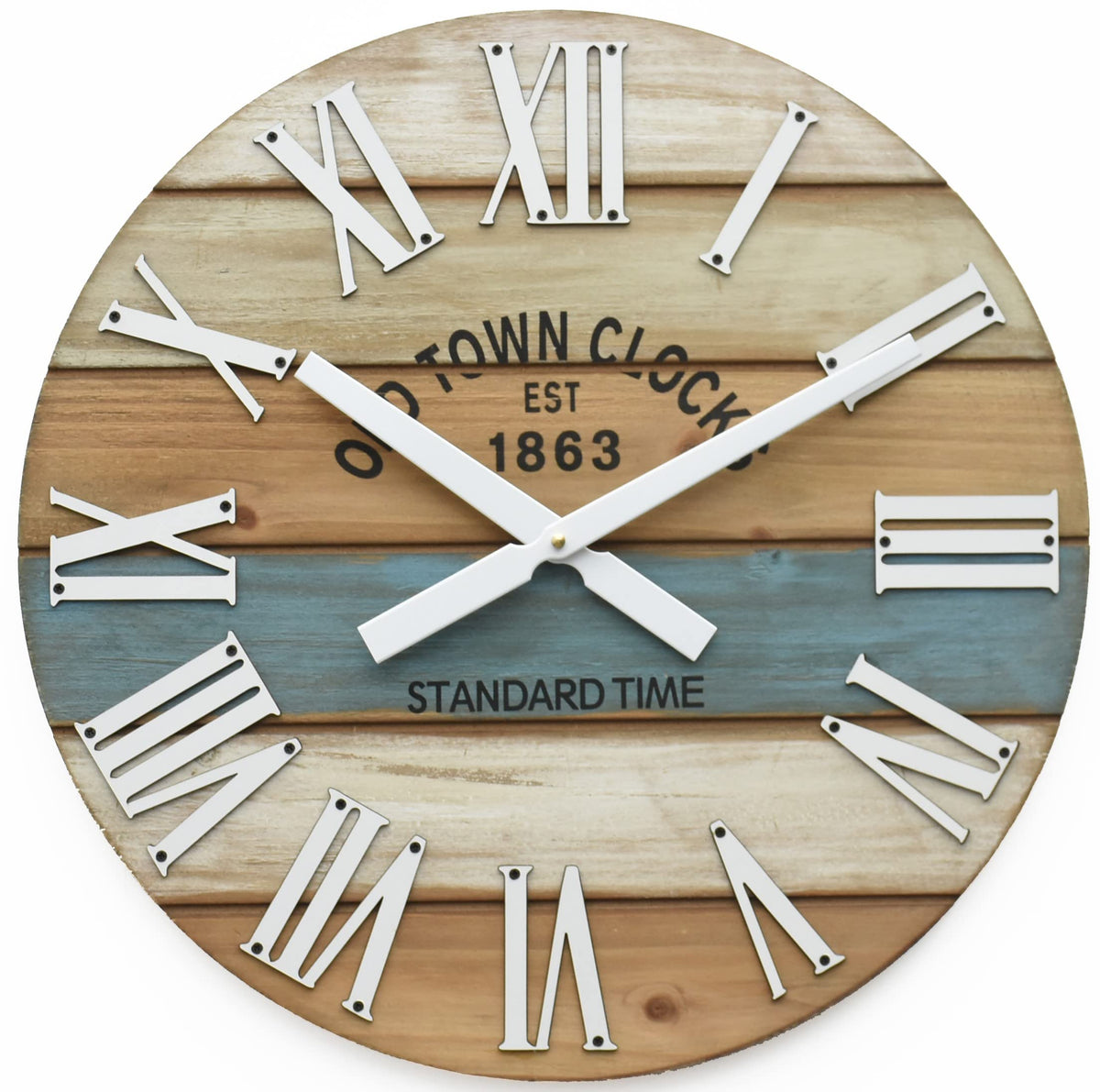 Oldtown Clocks 30" Wooden Multi-Color Maritime Coastal Beach Large Roman Wall Clock (Blue, 30 inch)
