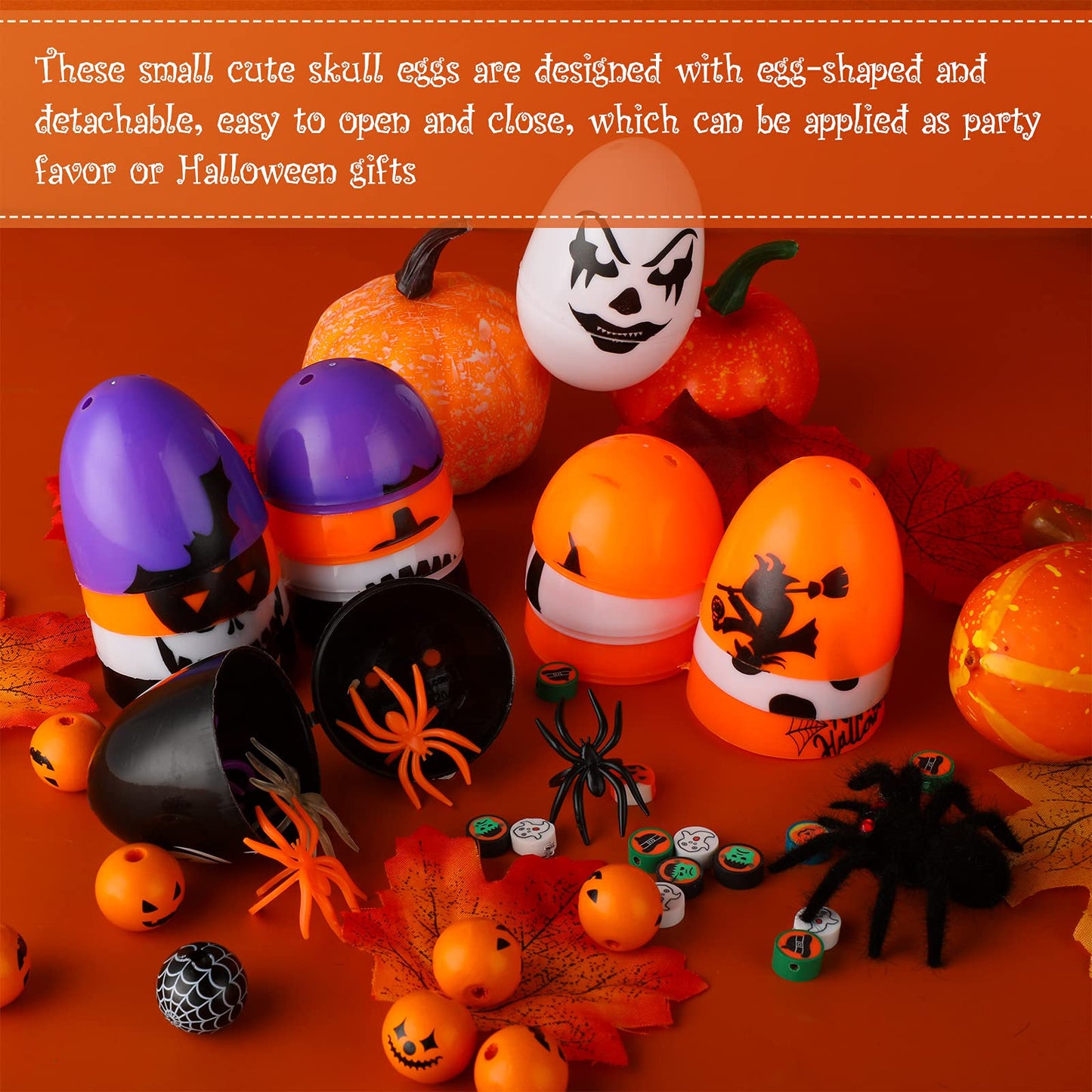 72 Pieces Halloween Skull Eggs Halloween Easter Plastic Eggs Halloween Eggs Plastic Fillable Scavenger Hunt for Trick or Treating Candy Box Mini Halloween Eggs for Halloween Party Supplies