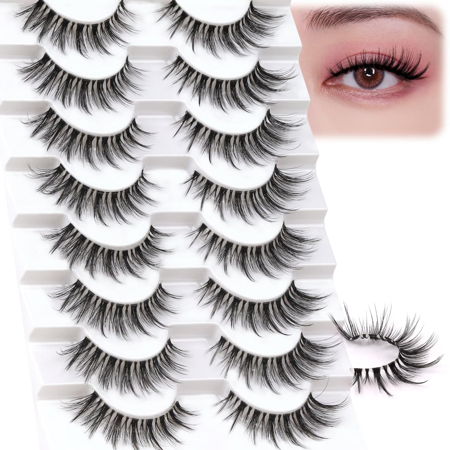 Losha Lashes Wispy False Eyelashes Natural Look Cat Eye Lashes 8 Pairs Faux Mink Lashes with Clear Band Soft Lightweight Fake Eyelashes Handmade Reusable Strip Lashes Pack (G2)